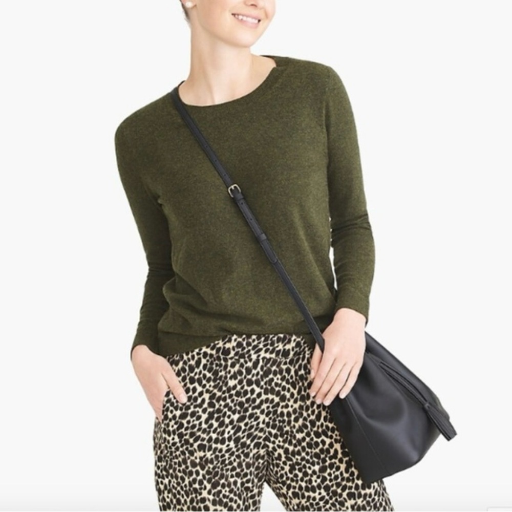 J. Crew Teddie Sweater Cotton/Wool Blend Long Sleeve Green Size L